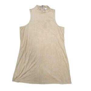 Sans Souci Sleeveless mock neck Beige shift mini dress boho casual comfortable L